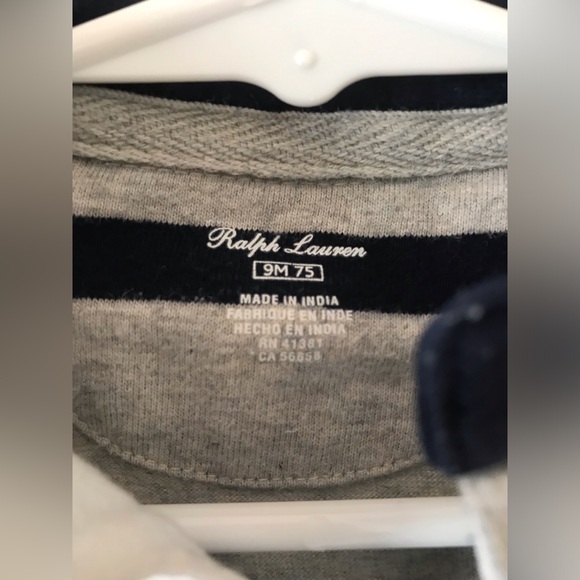 Ralph Lauren size 9 months navy & gray stripe polo long sleeves one-piece romper - Picture 4 of 6